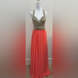 Terani Couture Coral Gown  with Embellished Bodice